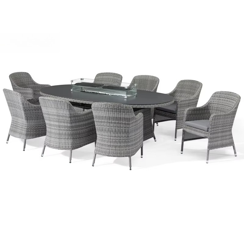 Outdoor Furniture Set With Fire Pit - Set Sofa Taman Rotan Anyaman Aluminium