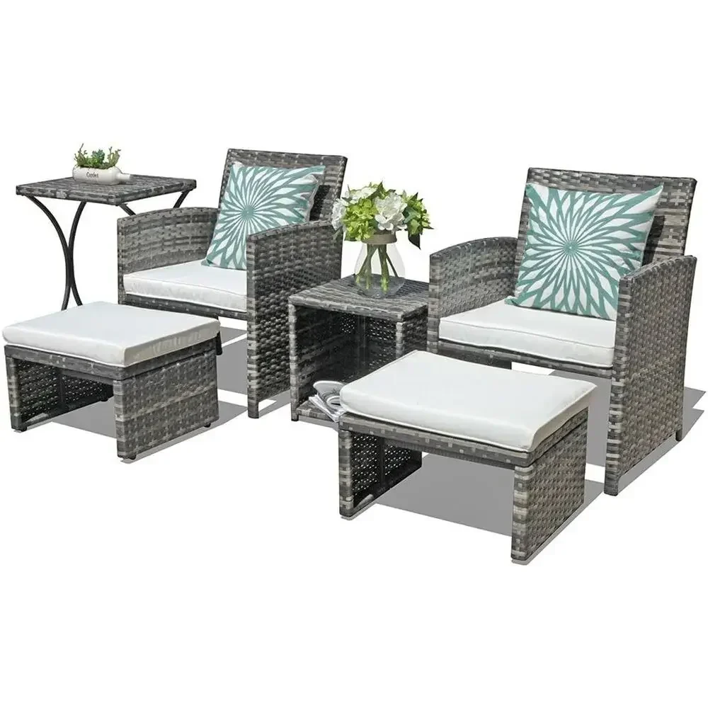 Outdoor Furniture Grey - Set Furnitur Teras Rotan Abu-abu 6-Potong