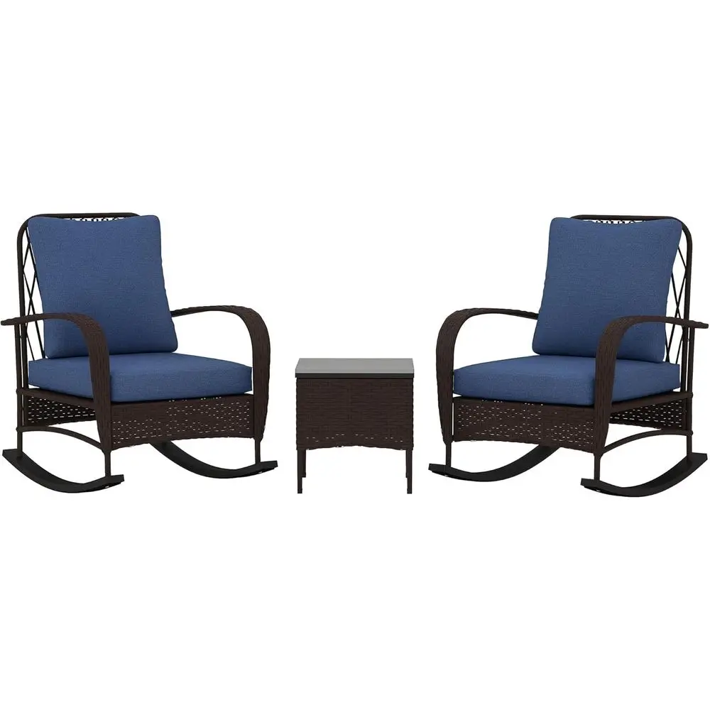 Outdoor Furniture Rocking Chair - Set Furnitur Patio 3-Potong dari Anyaman