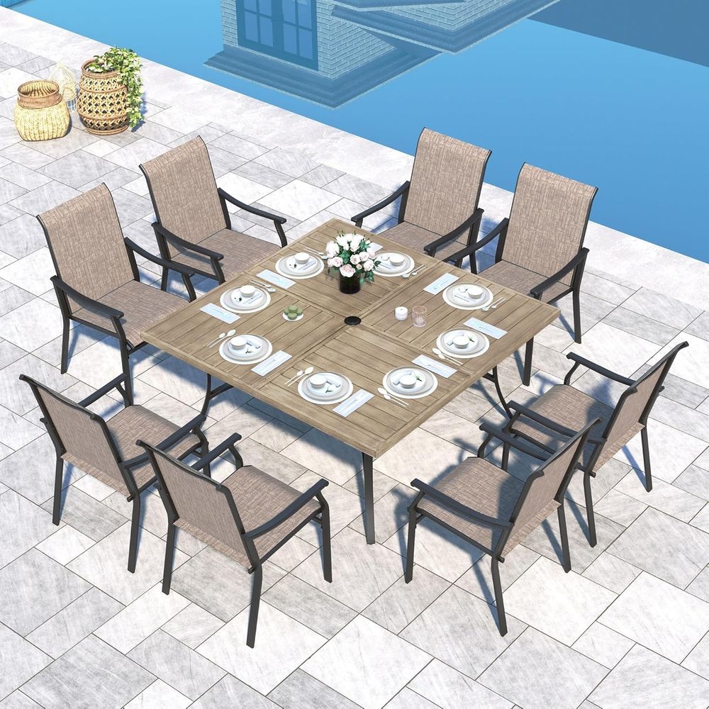 Outdoor Furniture Quick Dry - Set Meja Makan Teras 9 Buah,