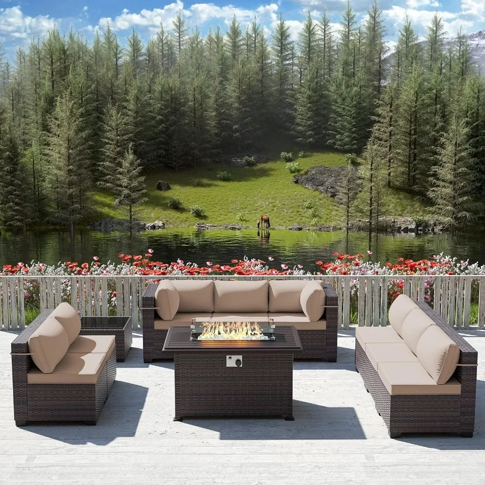 Outdoor Furniture Set With Fire Pit - -Set Furnitur Teras dengan Meja Lubang