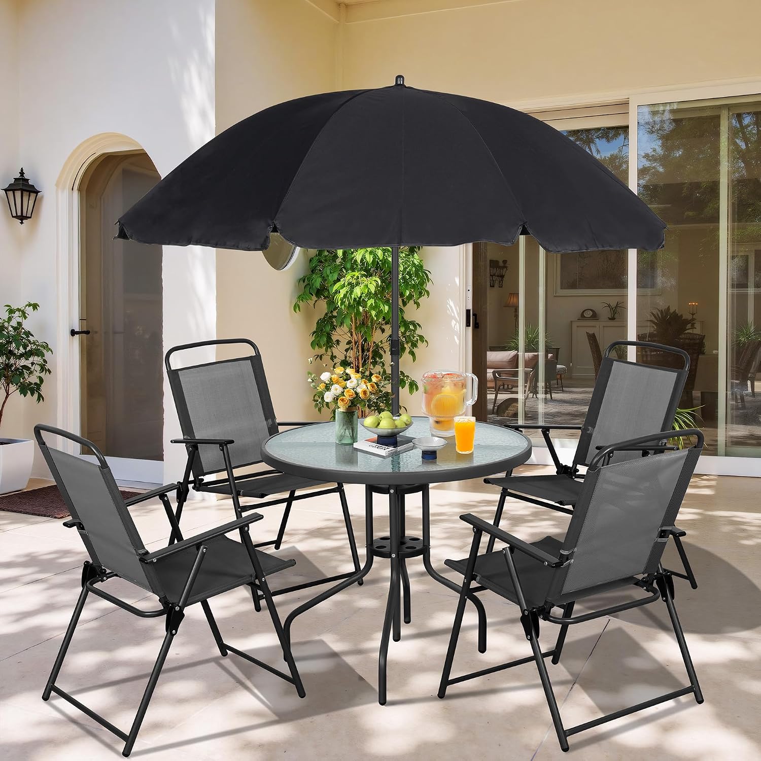 Outdoor Furniture Polywood - Set Meja Makan Teras Logam, Kursi