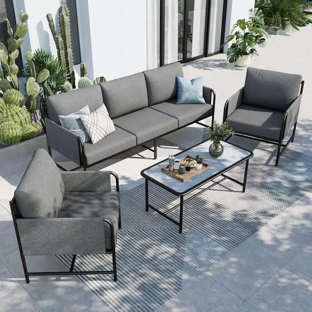 Outdoor Furniture Grey - Set Furnitur Teras Luar Ruangan 5