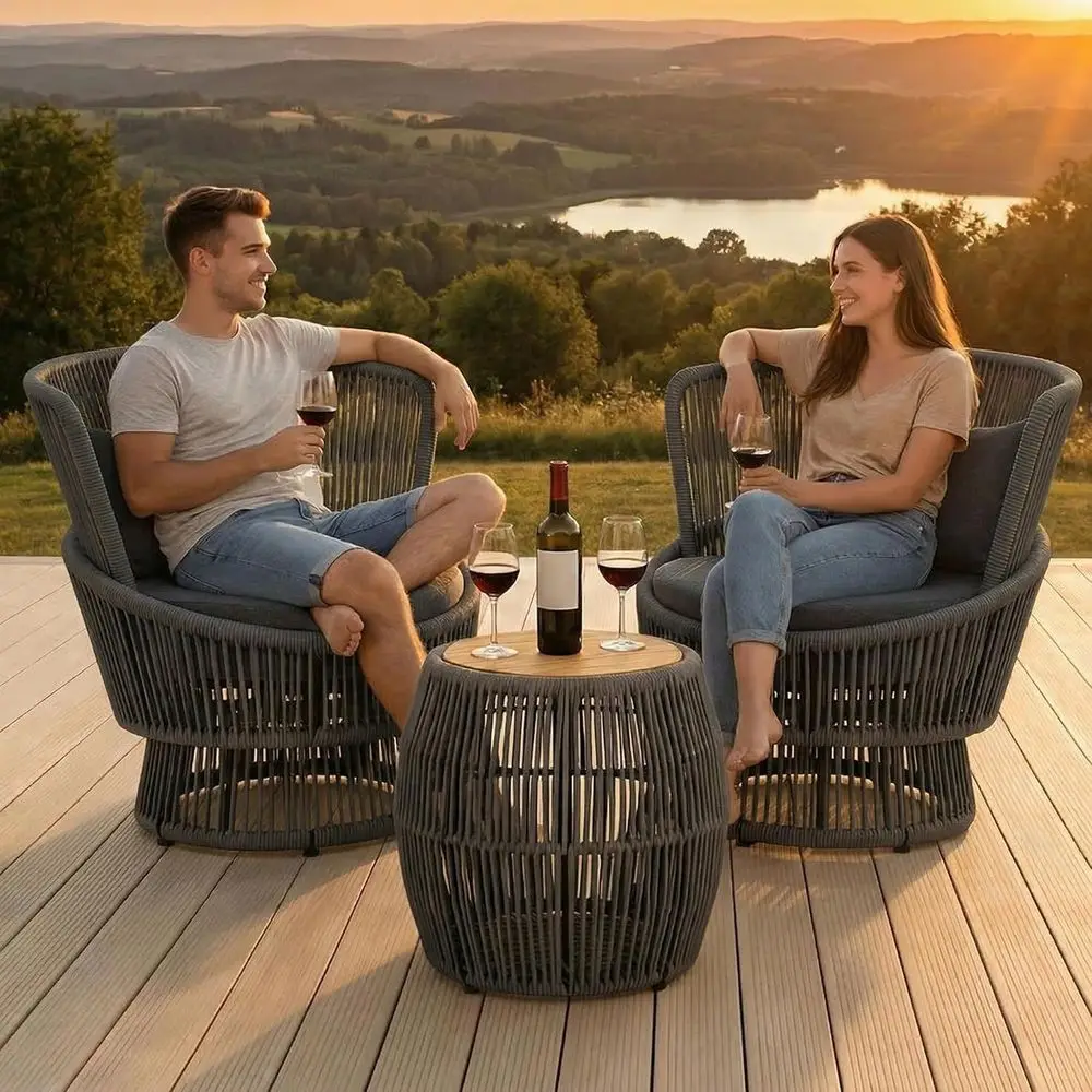 Outdoor Furniture Grey - Set Kursi Goyang Putar 2-Potong untuk