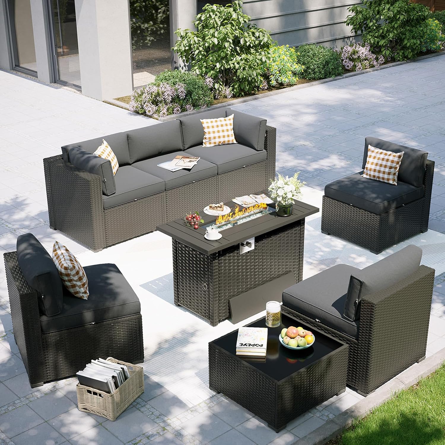 Outdoor Furniture Set With Fire Pit - Set Furnitur Patio dengan Meja Perapian,