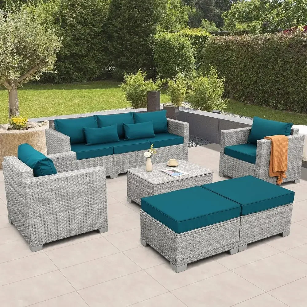 Outdoor Furniture Grey - Set Furnitur Teras Luar Ruangan Anyaman