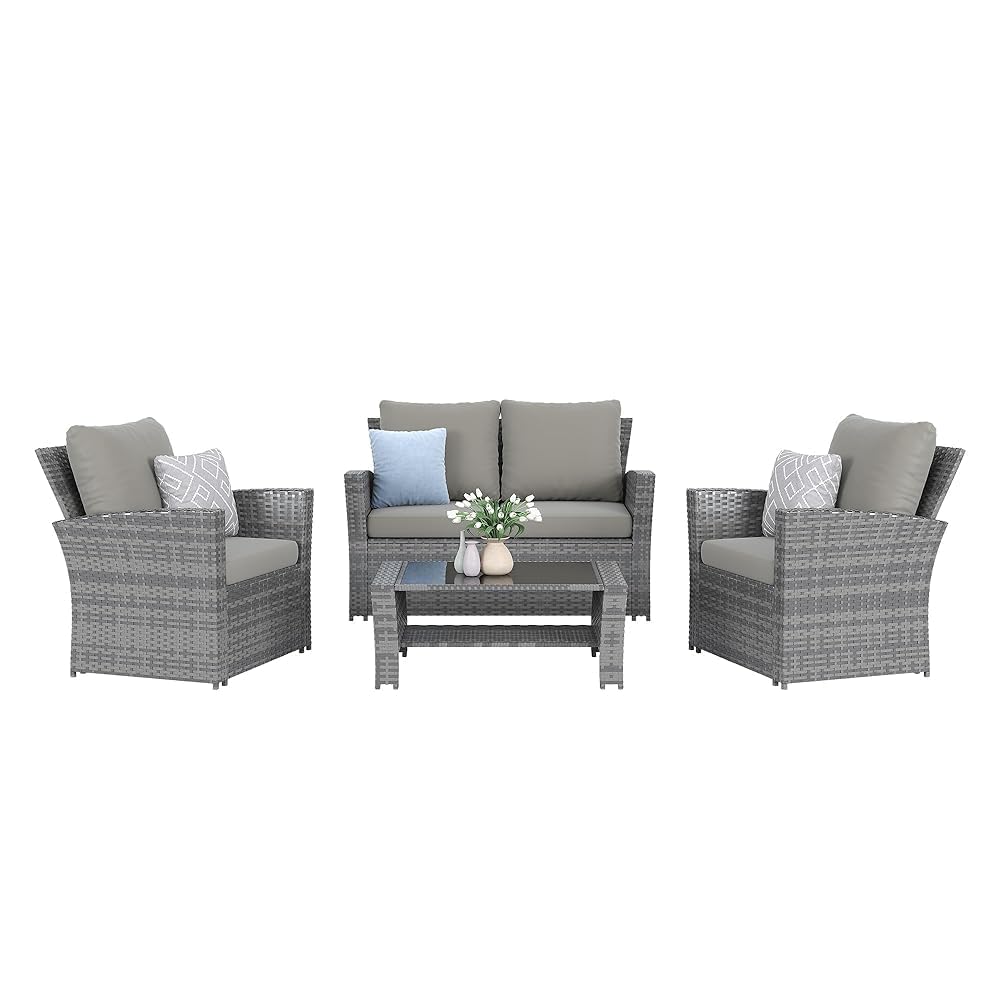 Outdoor Furniture Grey - Set Sofa Seksional Luar Ruangan 4-Potong