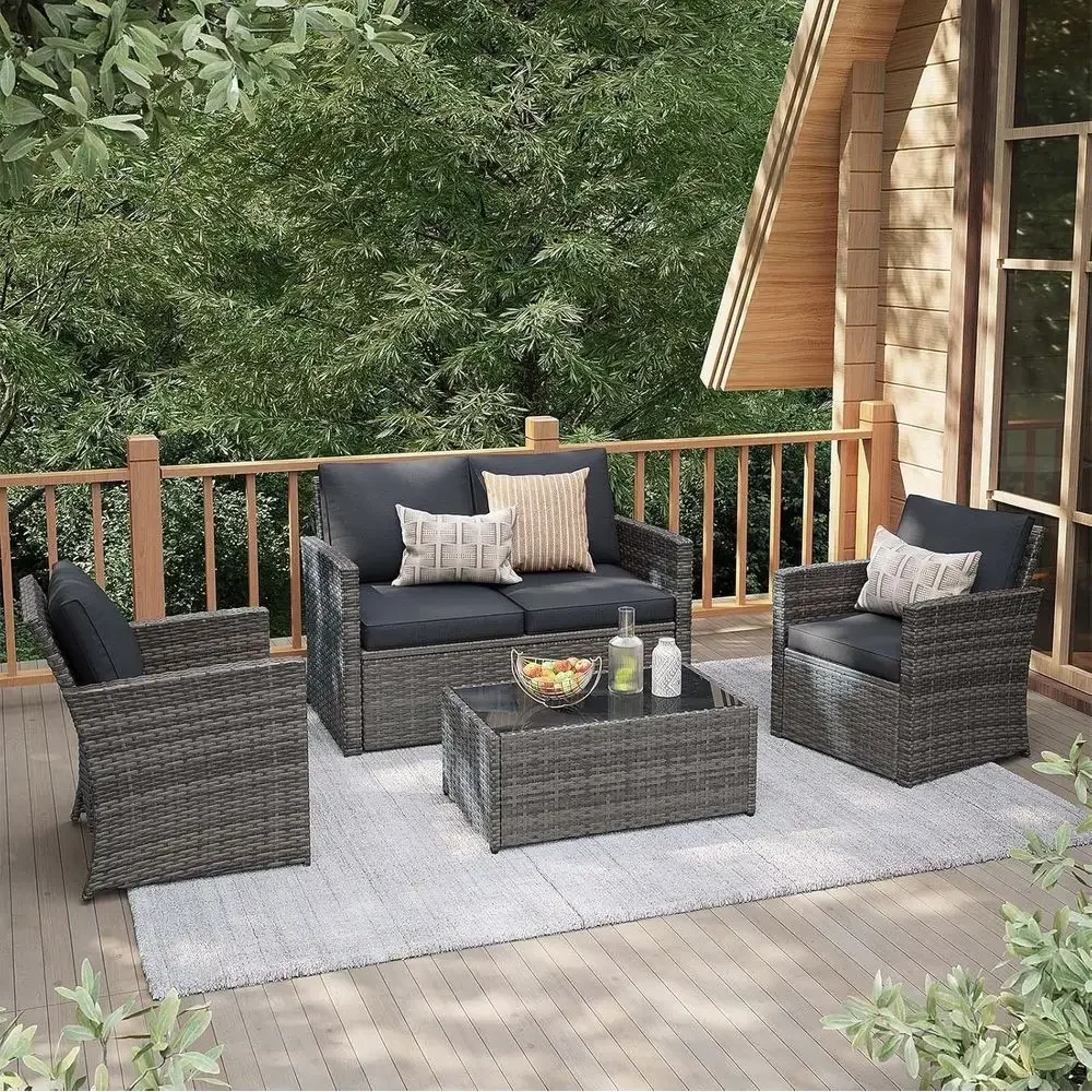 Outdoor Furniture Grey - Set Furnitur Teras Luar Ruangan 4-Potong,