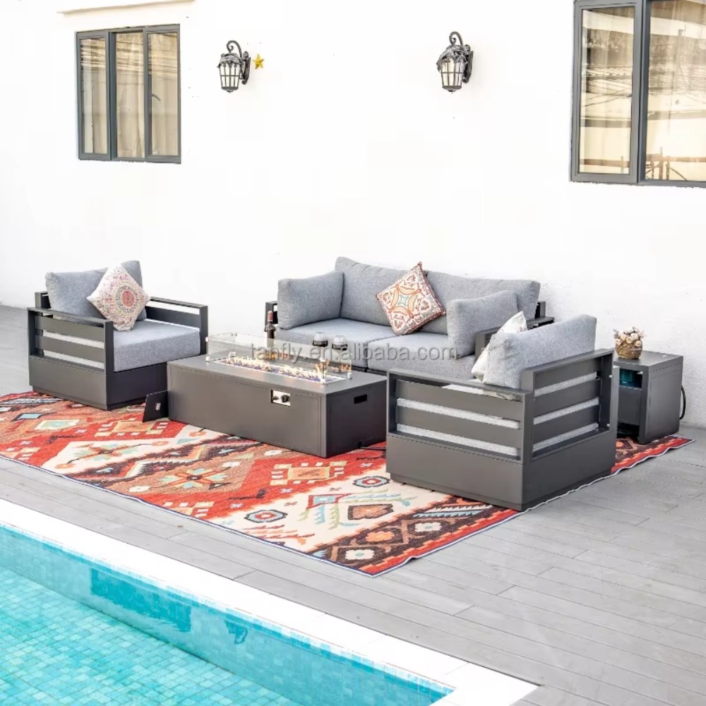 Outdoor Furniture Set With Fire Pit - Set Furnitur Taman Modern Aluminium untuk