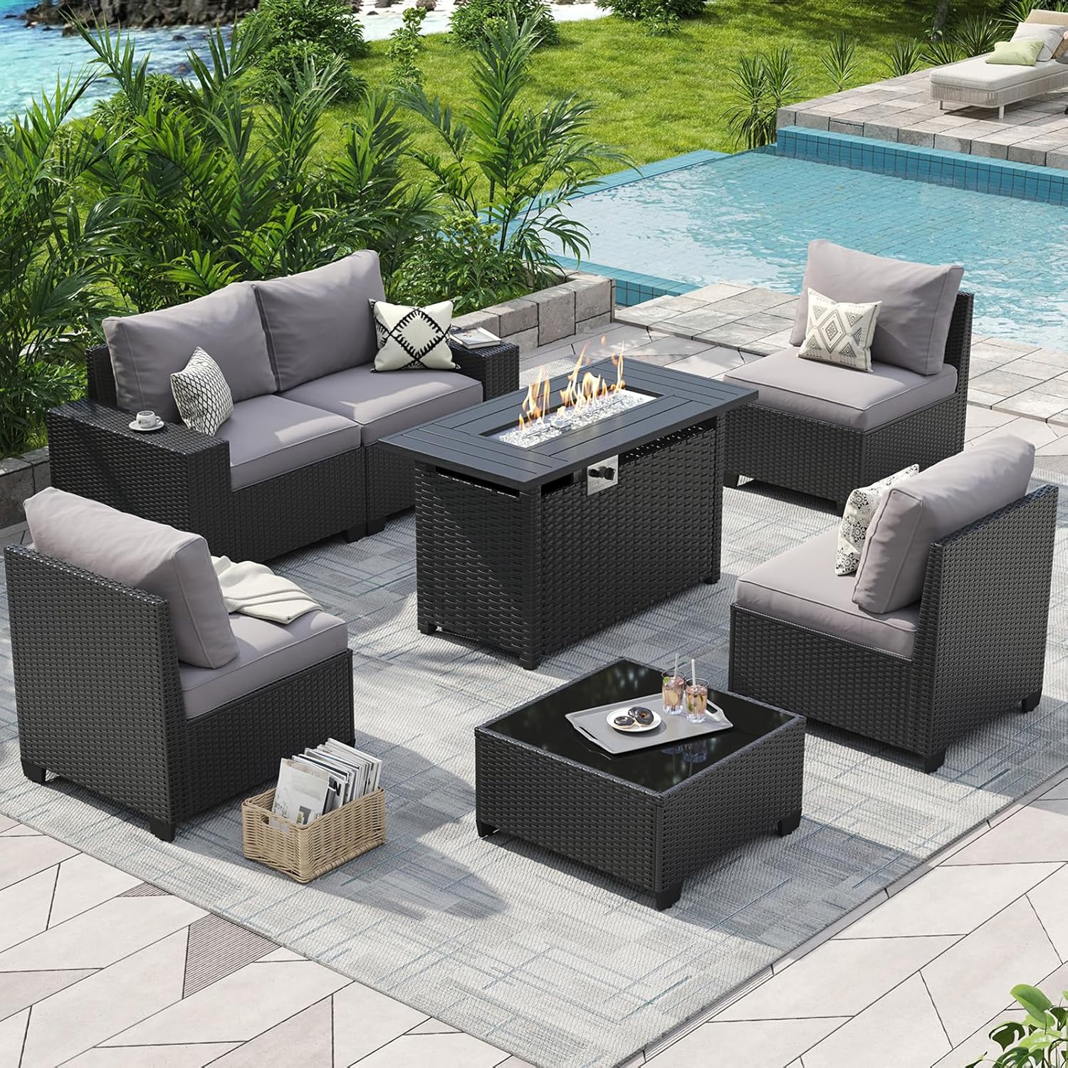 Outdoor Furniture Set With Fire Pit - Set Furnitur Teras Luar Ruangan dengan