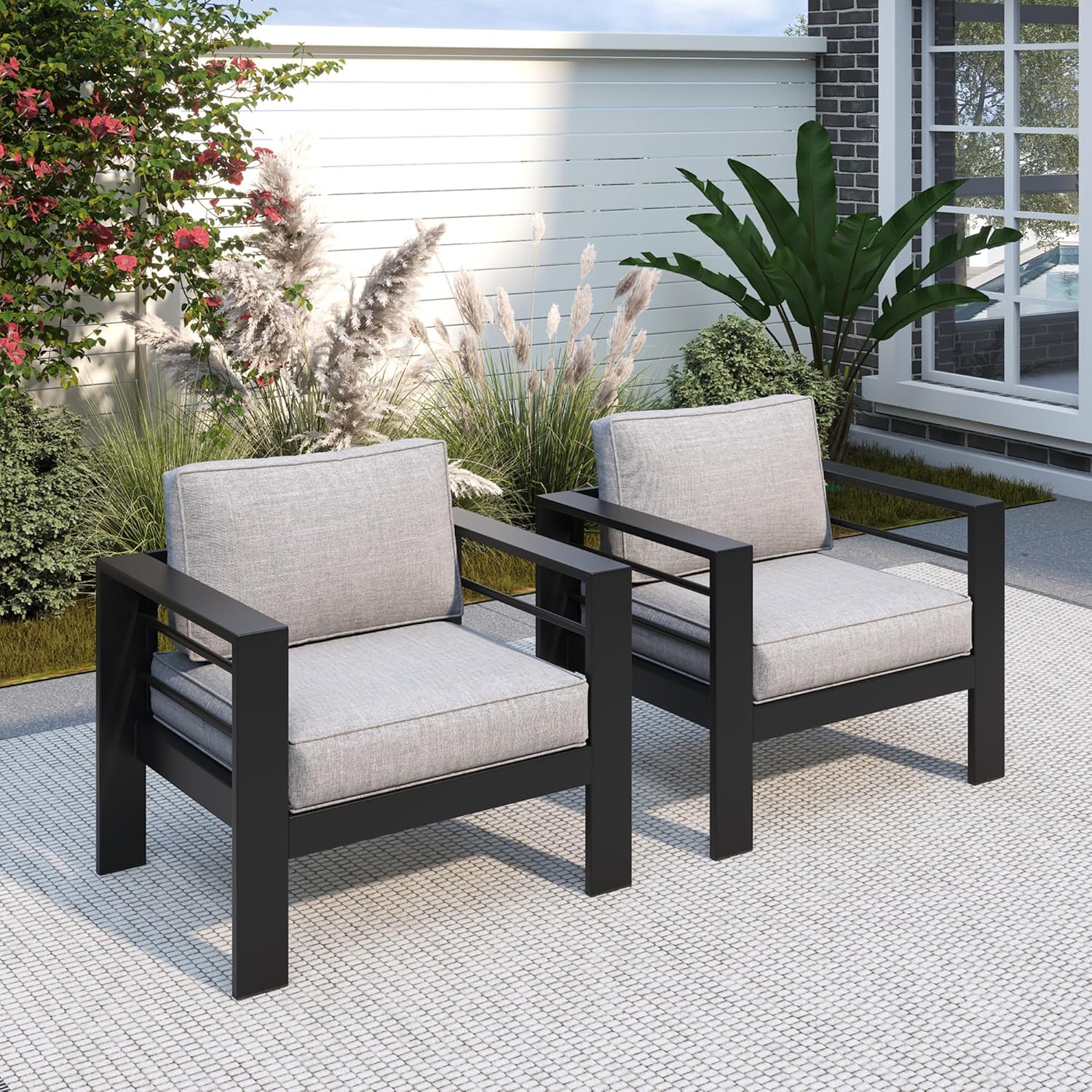 Outdoor Furniture Grey - Kursi Berlengan Logam untuk Teras, 2