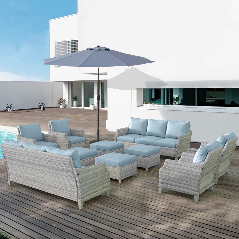 Outdoor Furniture Quick Dry - Set Sofa Rotan PE Modern Biru