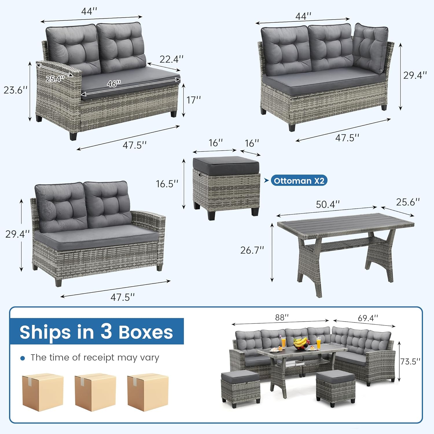 Set Furnitur Teras 6 Buah, Set - Outdoor Furniture Grey ulasan dan harga
