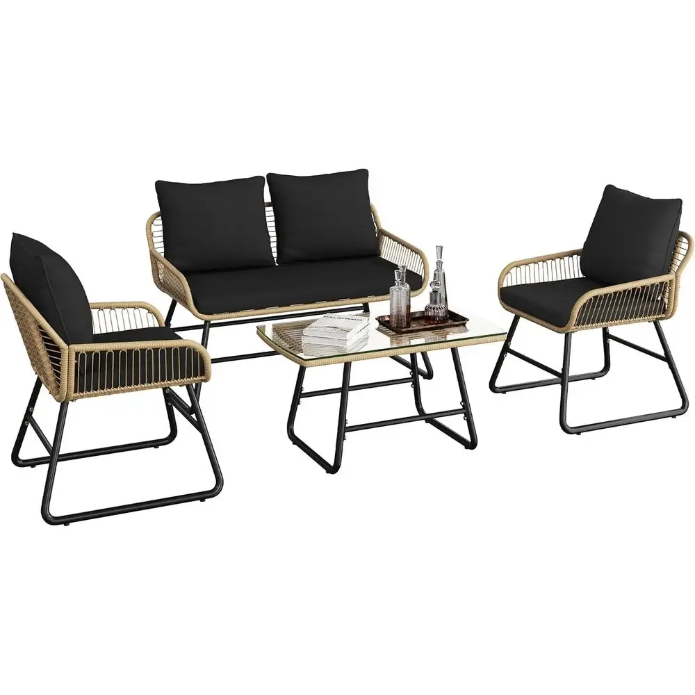 Set Furnitur Teras Rotan 4-Pot - Outdoor Furniture Loveseat ulasan dan harga