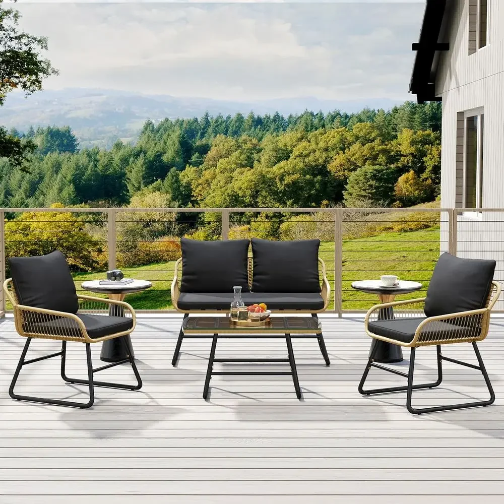 Set Furnitur Teras Rotan 4-Pot - Outdoor Furniture Loveseat ulasan dan harga