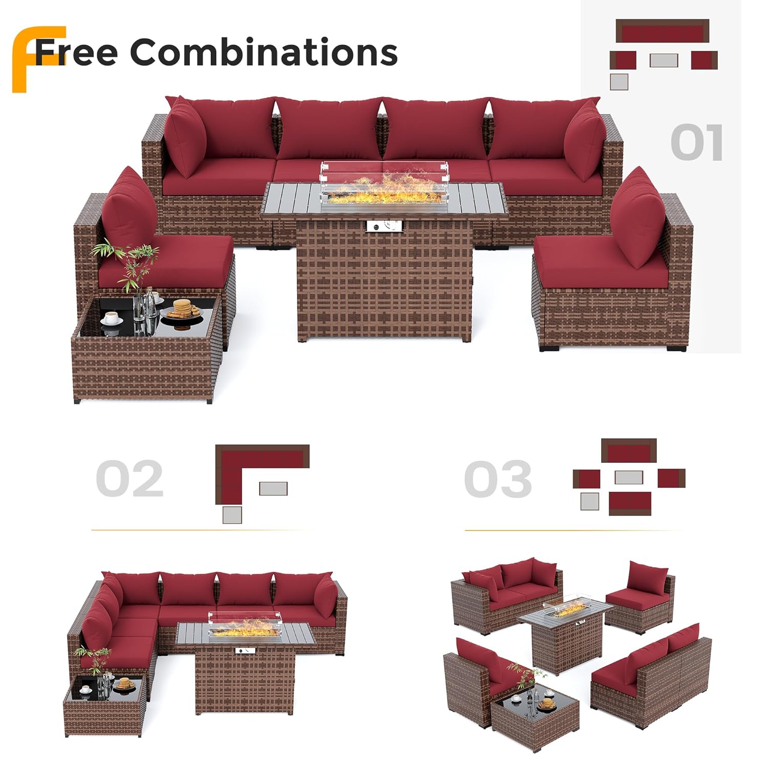Set Sofa & Meja Api Luar Ruang - Outdoor Furniture Set With Fire Pit ulasan dan harga