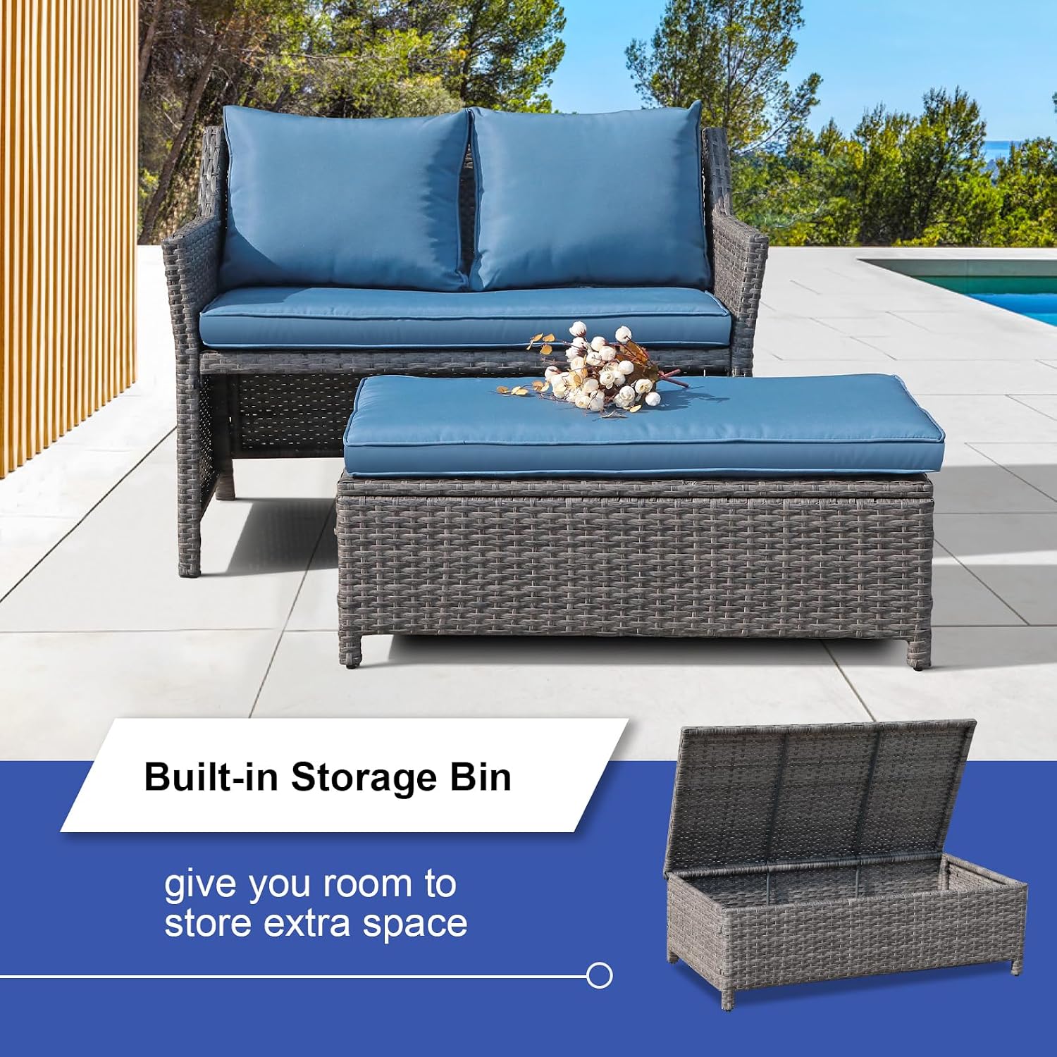 Sofa Taman Anyaman dengan Otto - Outdoor Furniture Loveseat ulasan dan harga