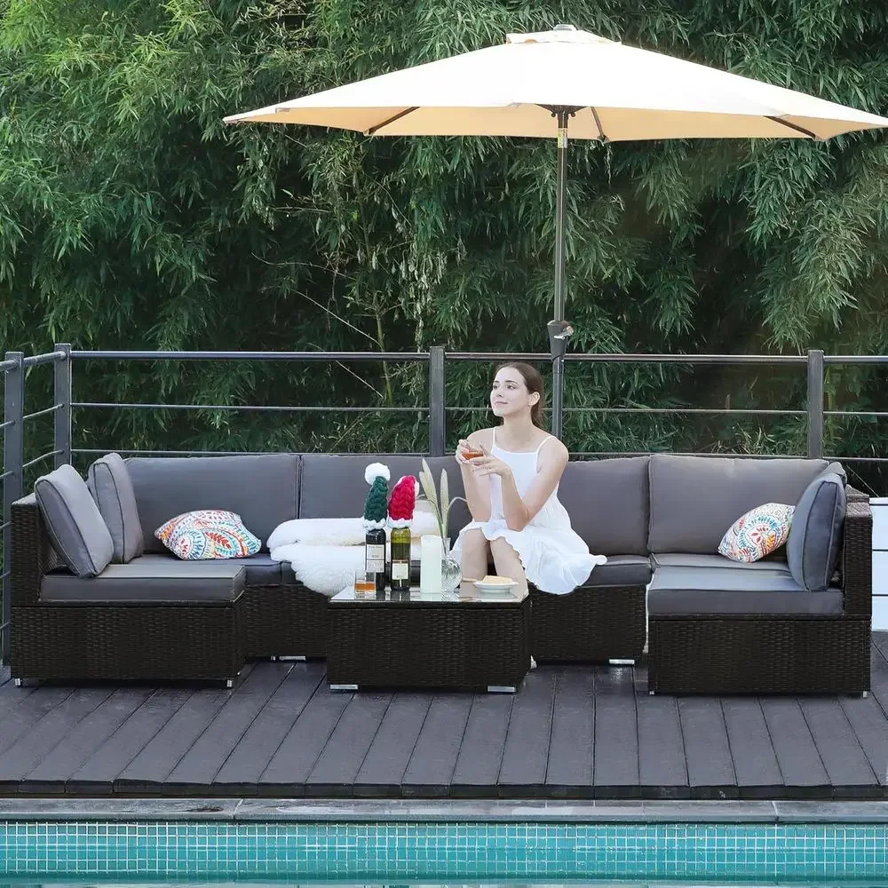 Set Furnitur Teras Anyaman Tah - Outdoor Furniture Grey ulasan dan harga