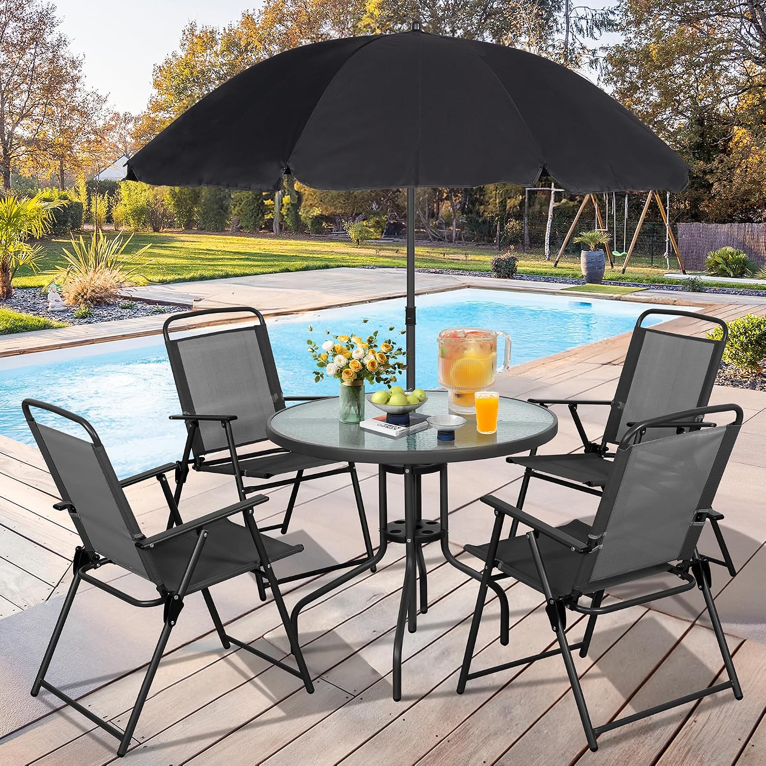 Set Meja Makan Teras Logam, Ku - Outdoor Furniture Polywood ulasan dan harga