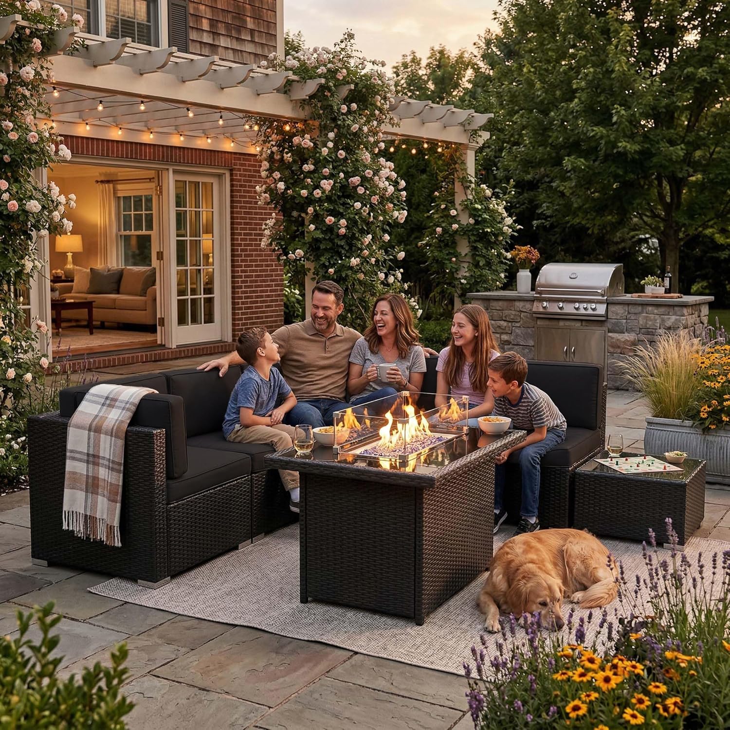 Set Furnitur Teras 8 Buah deng - Outdoor Furniture Set With Fire Pit ulasan dan harga