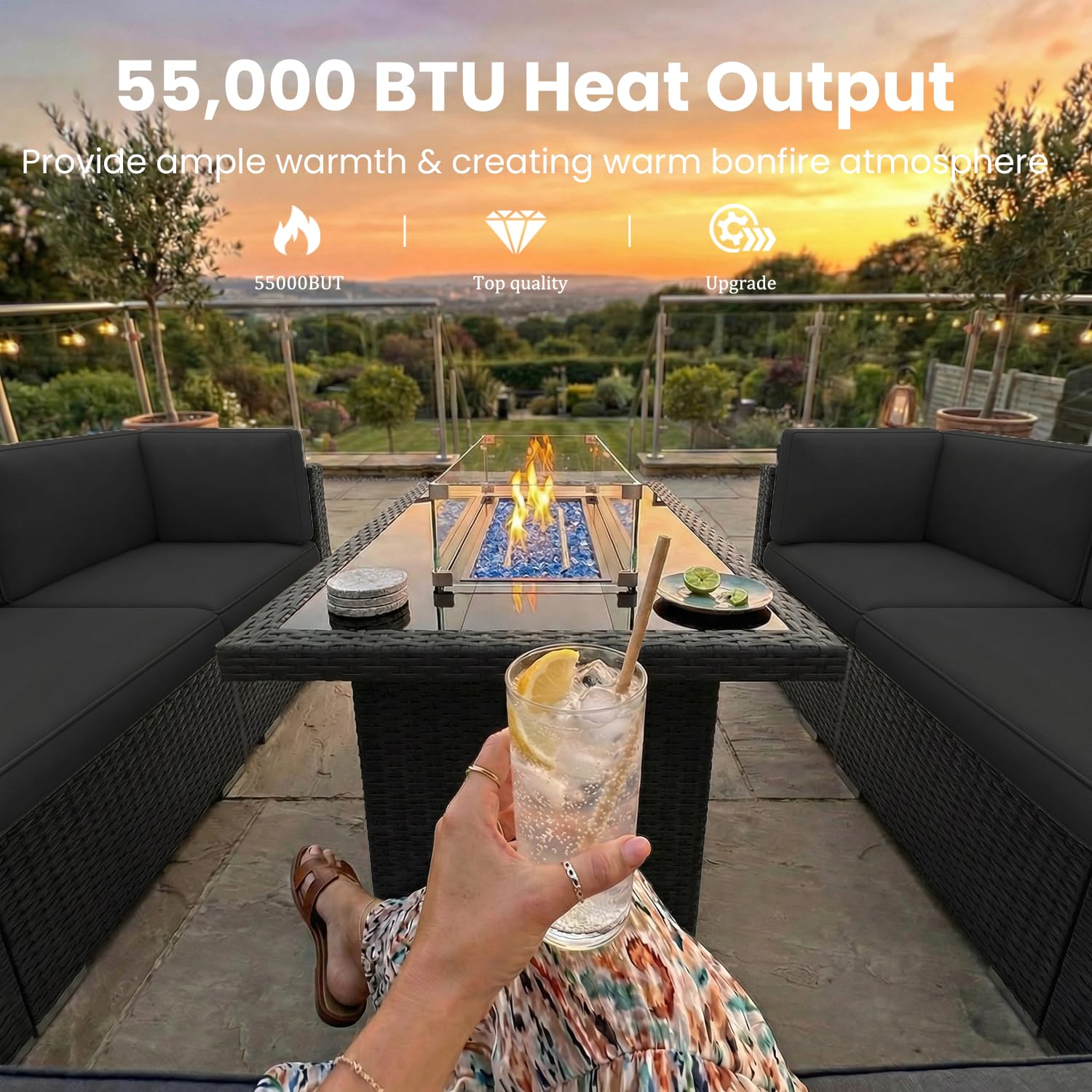 Set Furnitur Teras 8 Buah deng - Outdoor Furniture Set With Fire Pit ulasan dan harga