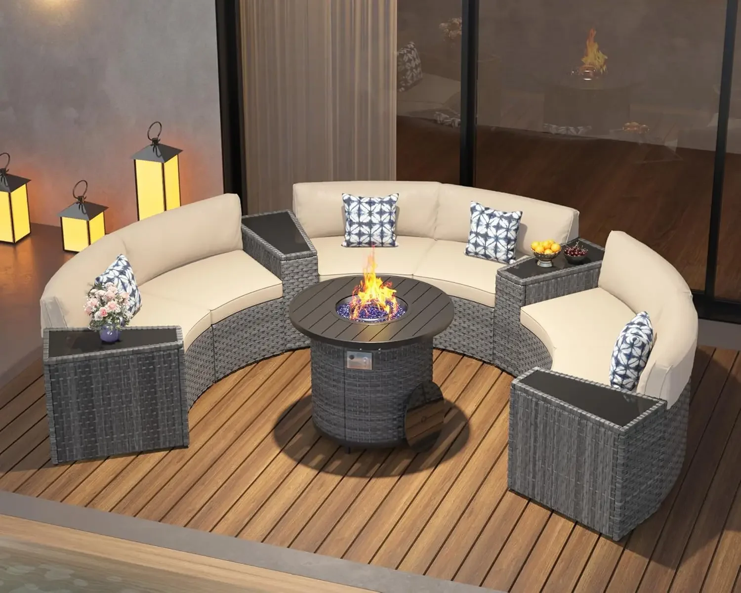 L Set Furnitur Teras dengan Me - Outdoor Furniture Set With Fire Pit ulasan dan harga