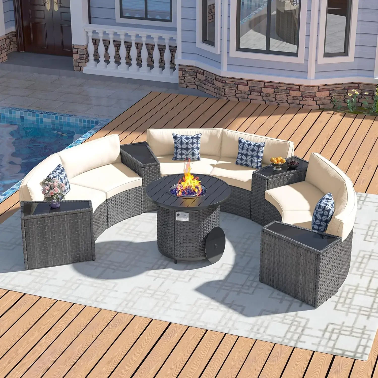 L Set Furnitur Teras dengan Me - Outdoor Furniture Set With Fire Pit ulasan dan harga