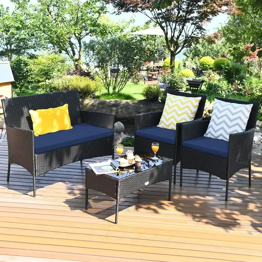 Set Furnitur Teras Rotan 4-Pot - Outdoor Furniture Loveseat ulasan dan harga