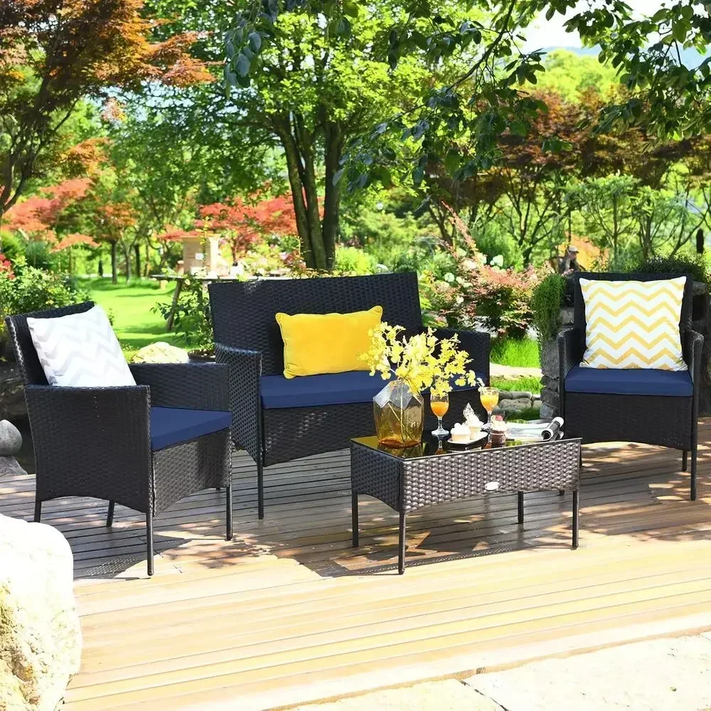 Set Furnitur Teras Rotan 4-Pot - Outdoor Furniture Loveseat ulasan dan harga