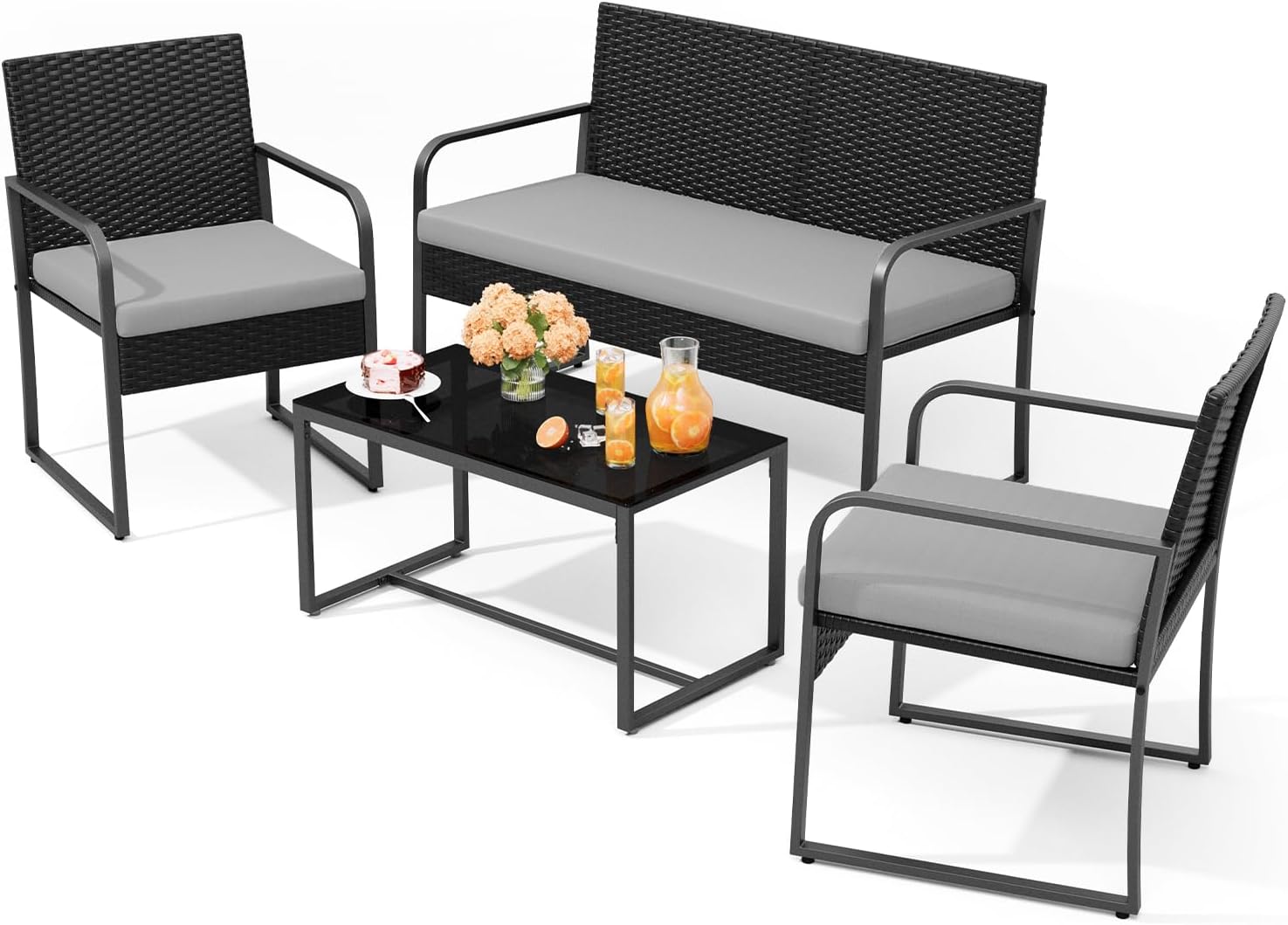Set Furnitur Teras Rotan Luar  - Outdoor Furniture Grey ulasan dan harga