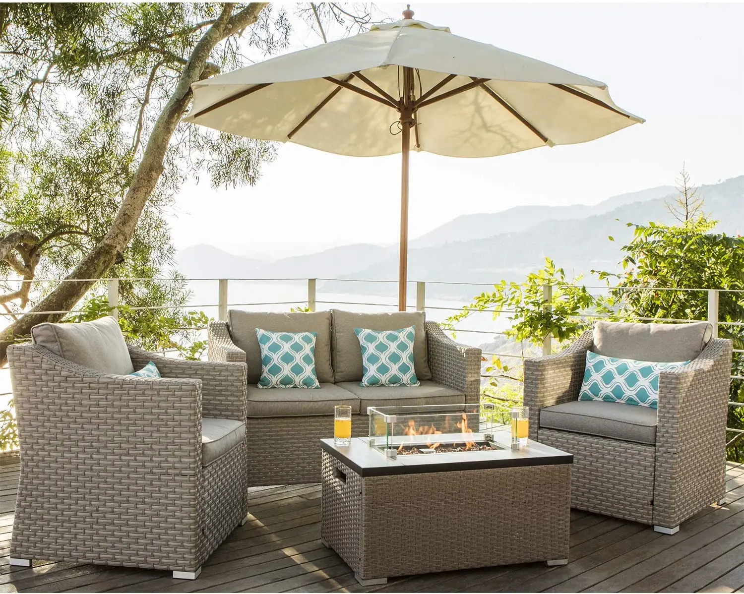 -Furnitur Luar Ruangan 5 Bagia - Outdoor Furniture Set With Fire Pit ulasan dan harga