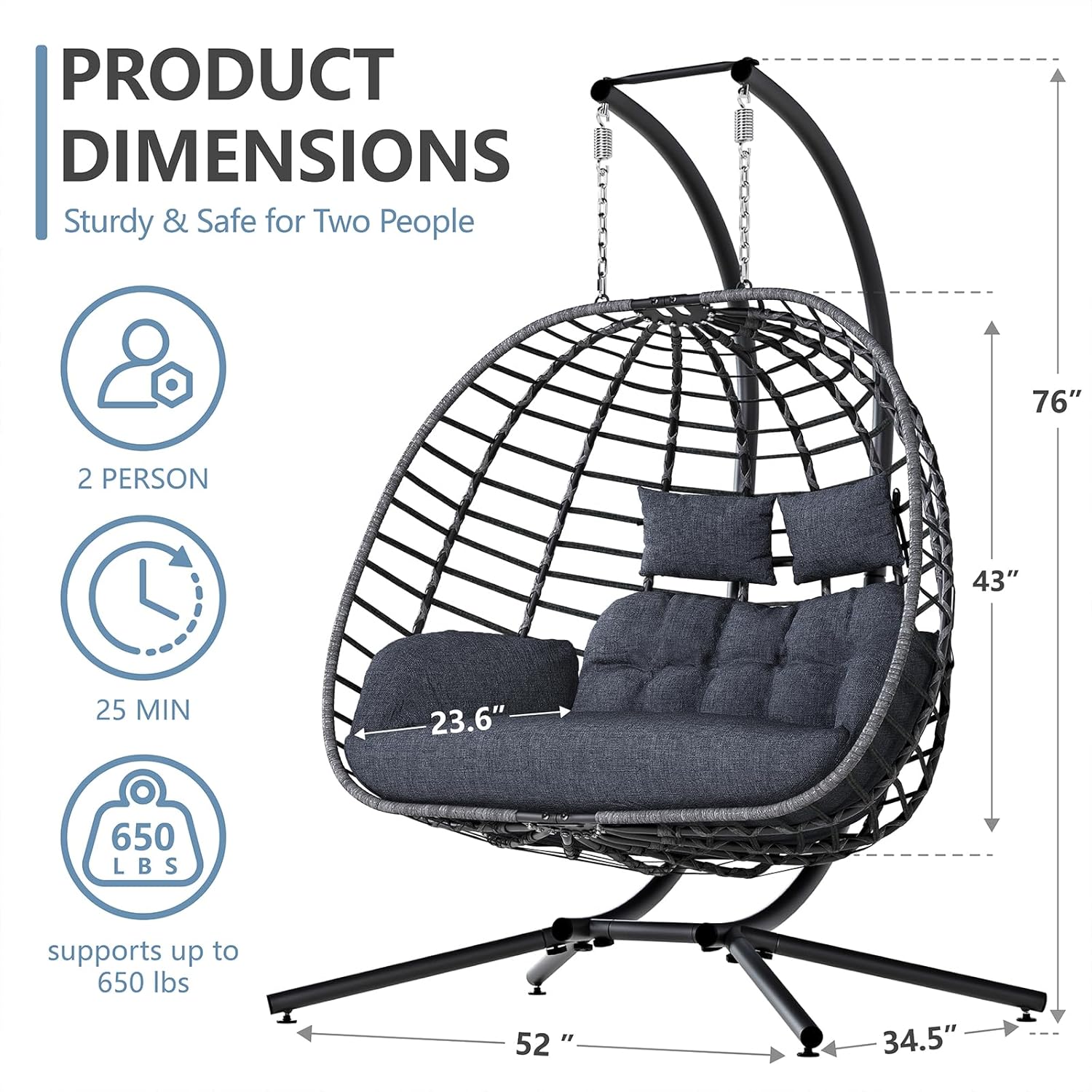 Kursi Ayun Telur 2 Orang denga - Outdoor Furniture Grey ulasan dan harga