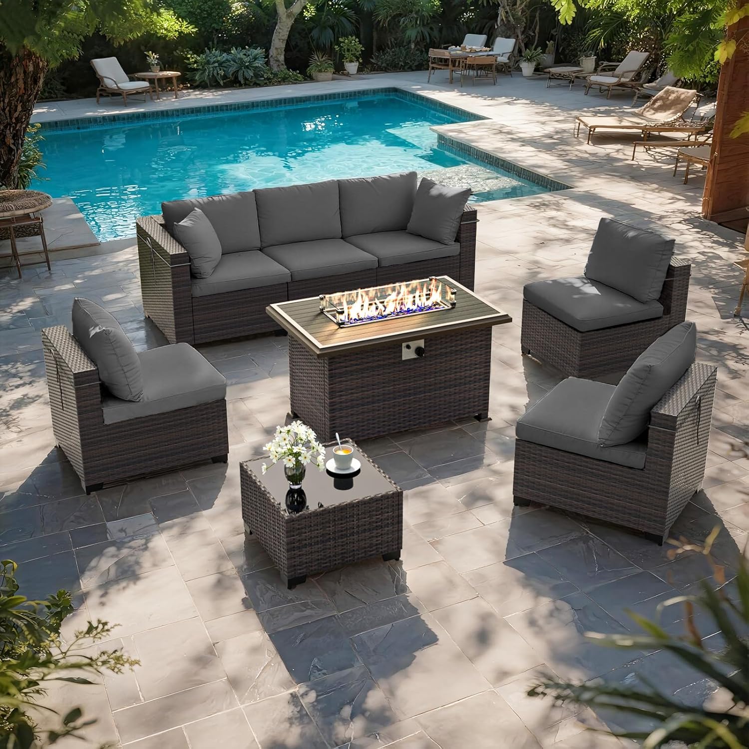 Set Furnitur Teras dengan Meja - Outdoor Furniture Set With Fire Pit ulasan dan harga