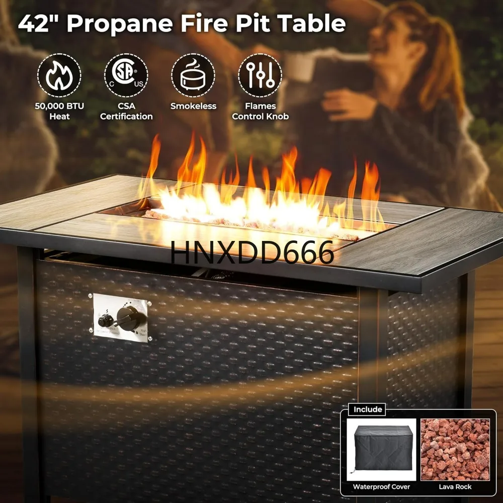 Set Furnitur Teras 8 Bagian un - Outdoor Furniture Set With Fire Pit ulasan dan harga